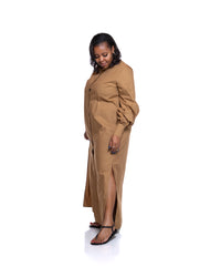 Pemba Maxi Shirt Dress In Tan