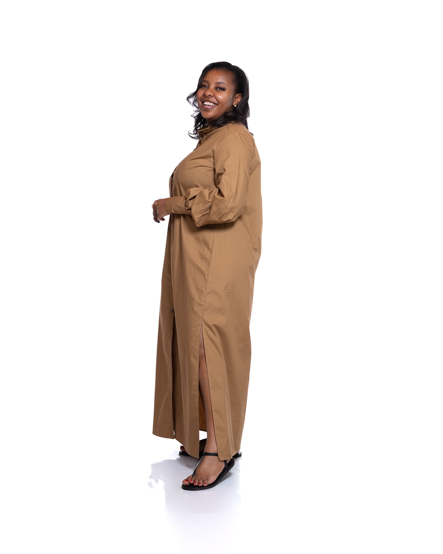 Pemba Maxi Shirt Dress In Tan