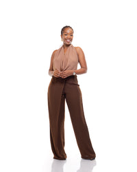 Fluid Wrap Front Pants in Choco