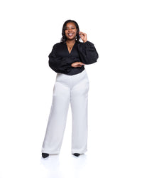 Molten Satin Wide Leg Pants in Pearl
