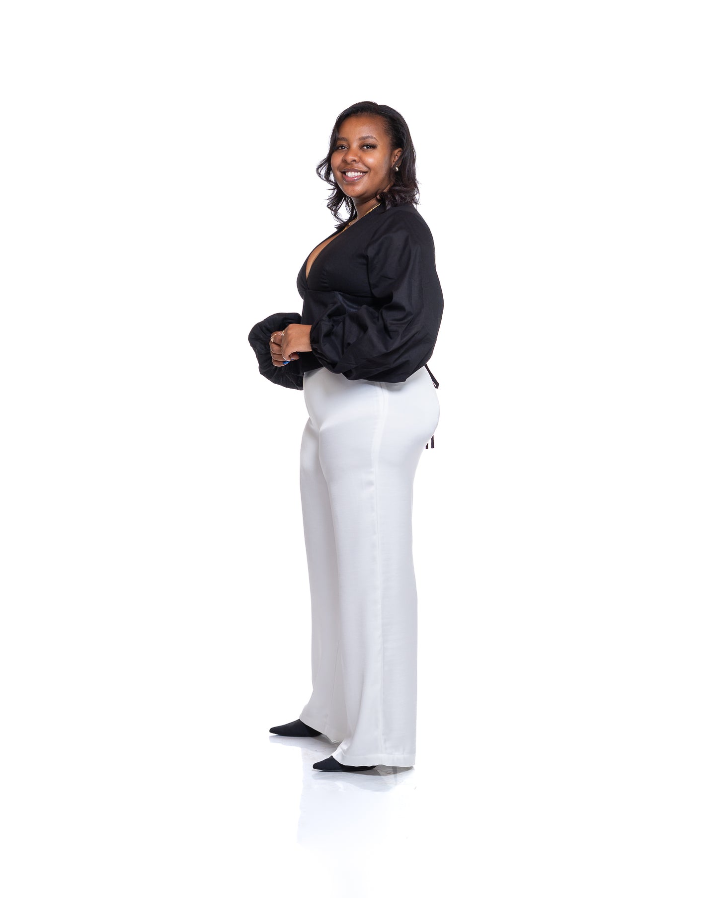 Molten Satin Wide Leg Pants in Pearl