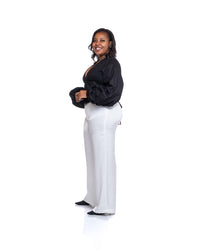 Molten Satin Wide Leg Pants in Pearl