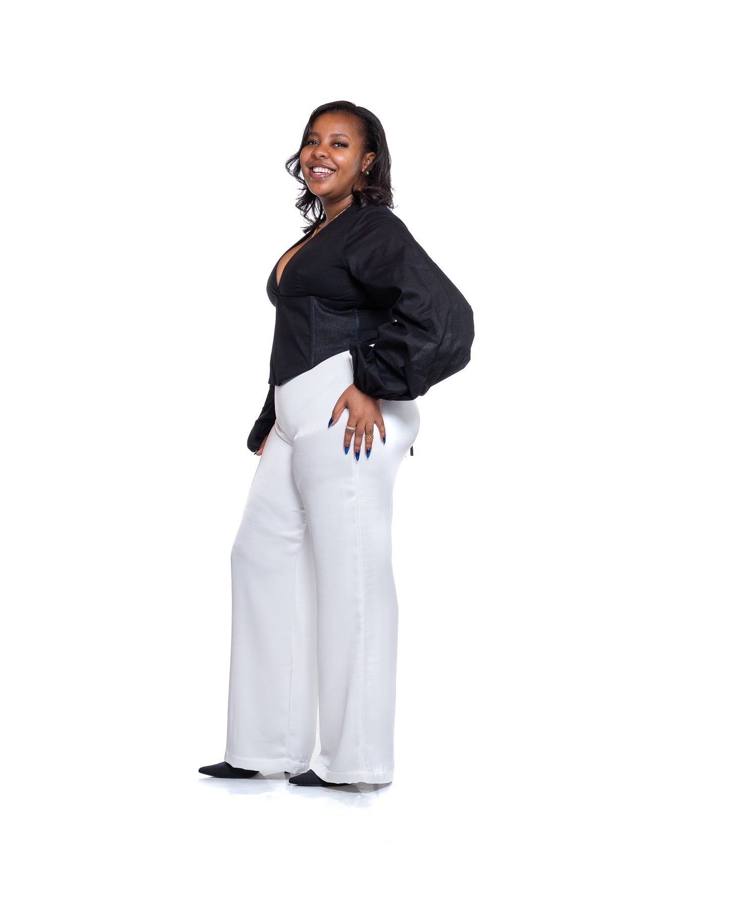 Molten Satin Wide Leg Pants in Pearl