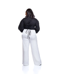 Molten Satin Wide Leg Pants in Pearl