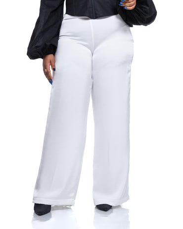 Molten Satin Wide Leg Pants in Pearl
