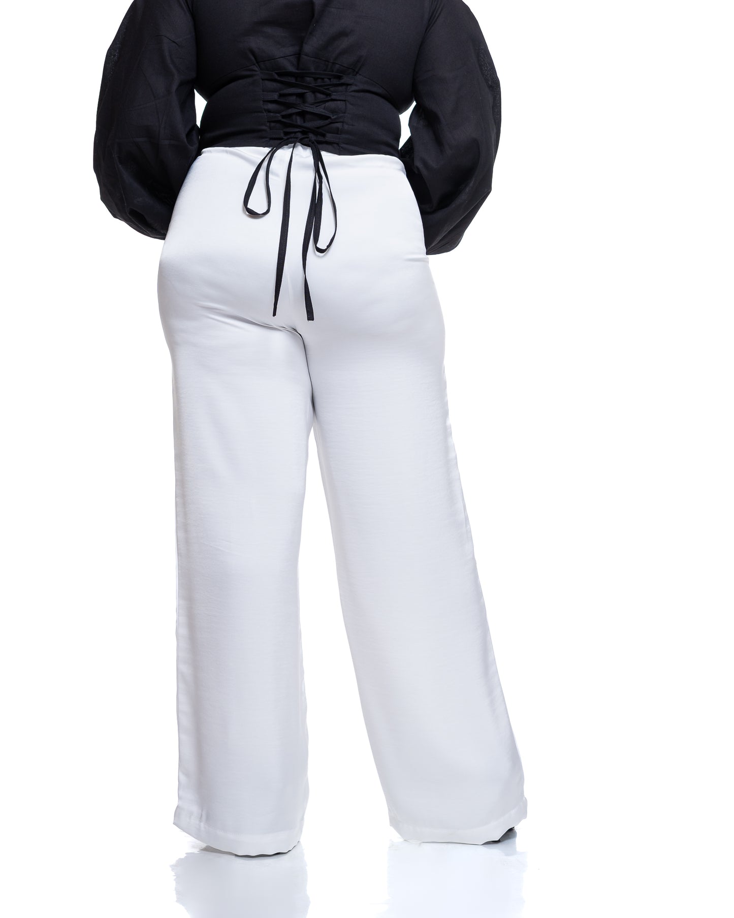 Molten Satin Wide Leg Pants in Pearl