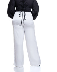Molten Satin Wide Leg Pants in Pearl