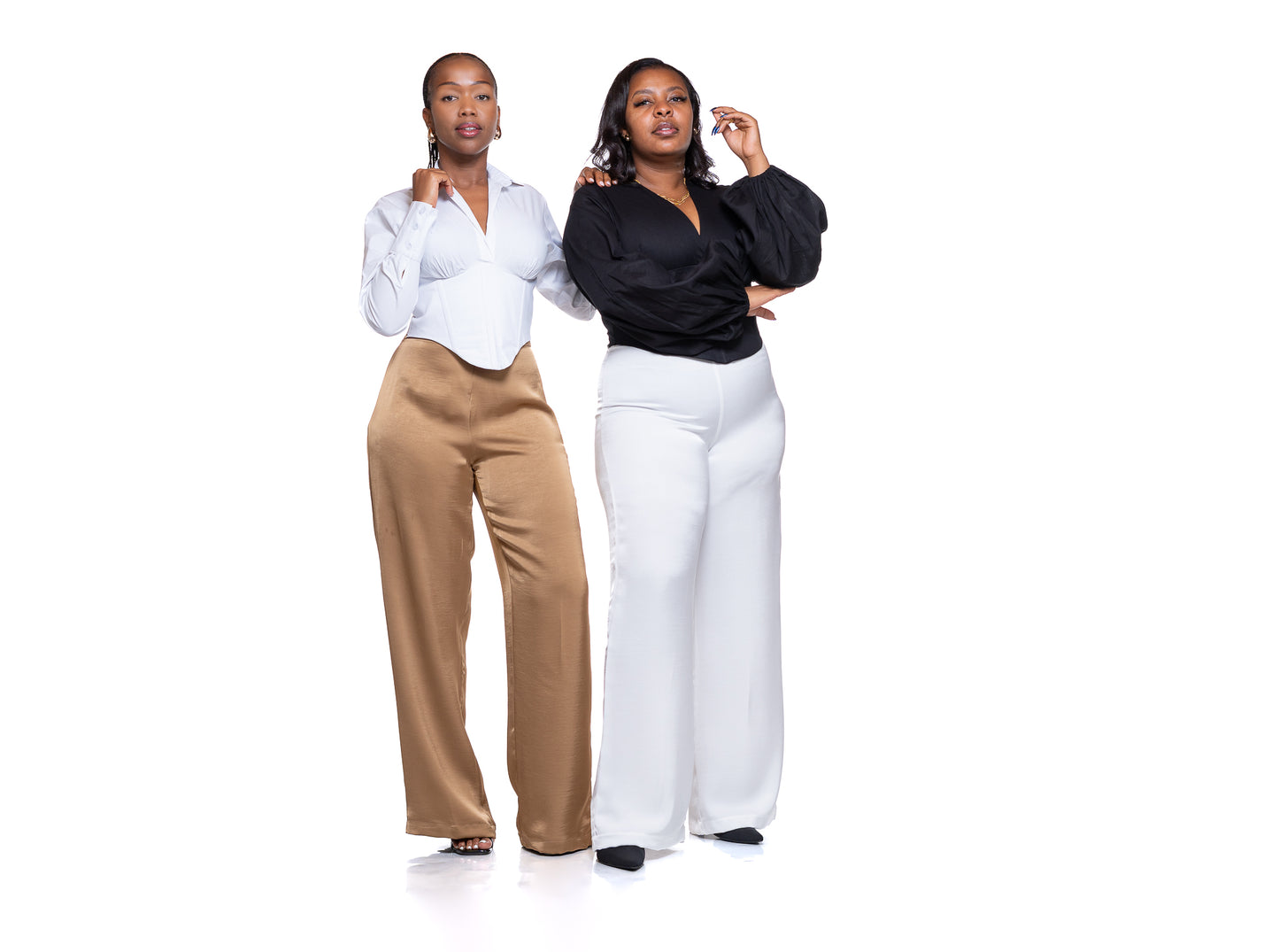 Molten Satin Wide Leg Pants in Pearl