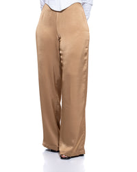 Molten Satin Wide Leg Pants in Tan