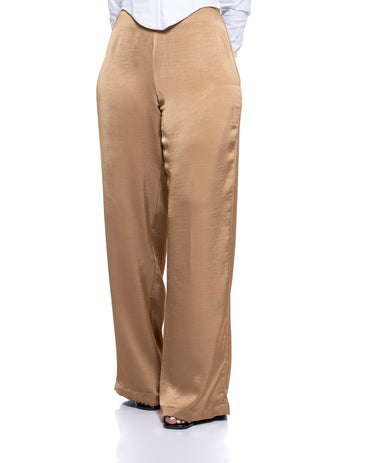 Molten Satin Wide Leg Pants in Tan