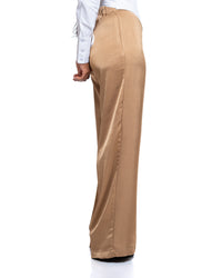 Molten Satin Wide Leg Pants in Tan