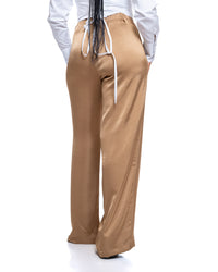 Molten Satin Wide Leg Pants in Tan