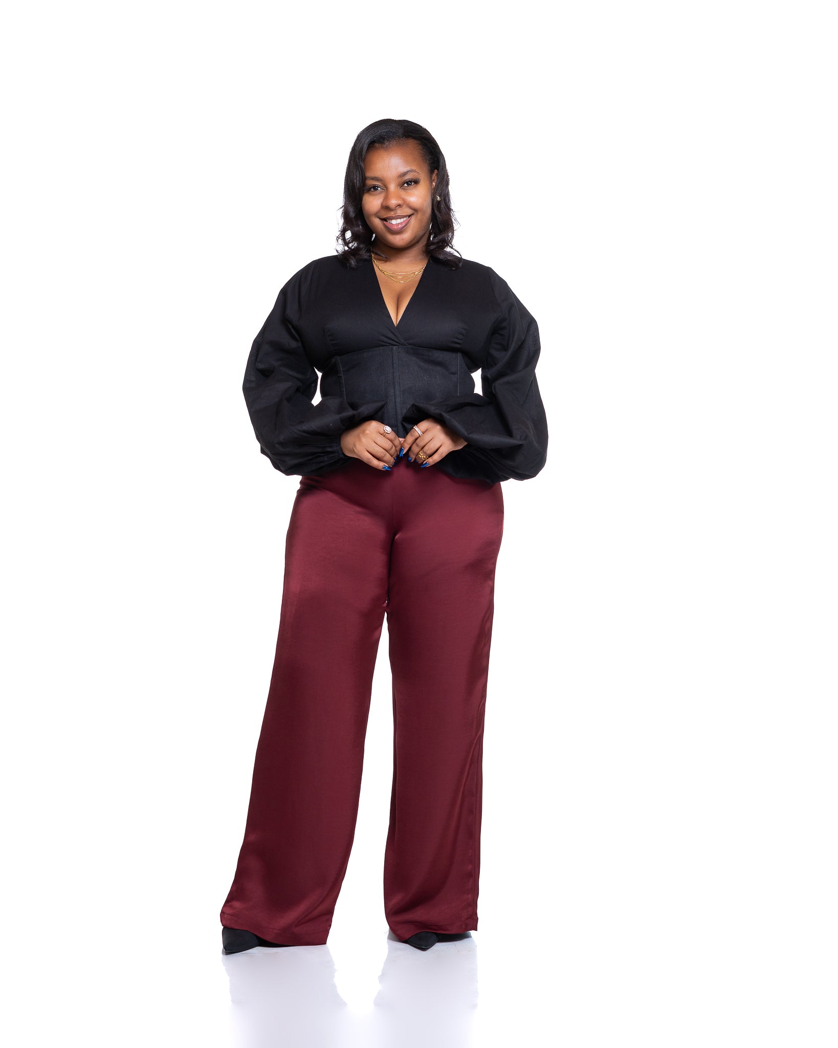 Molten Satin Wide Leg Pants in Burgundy