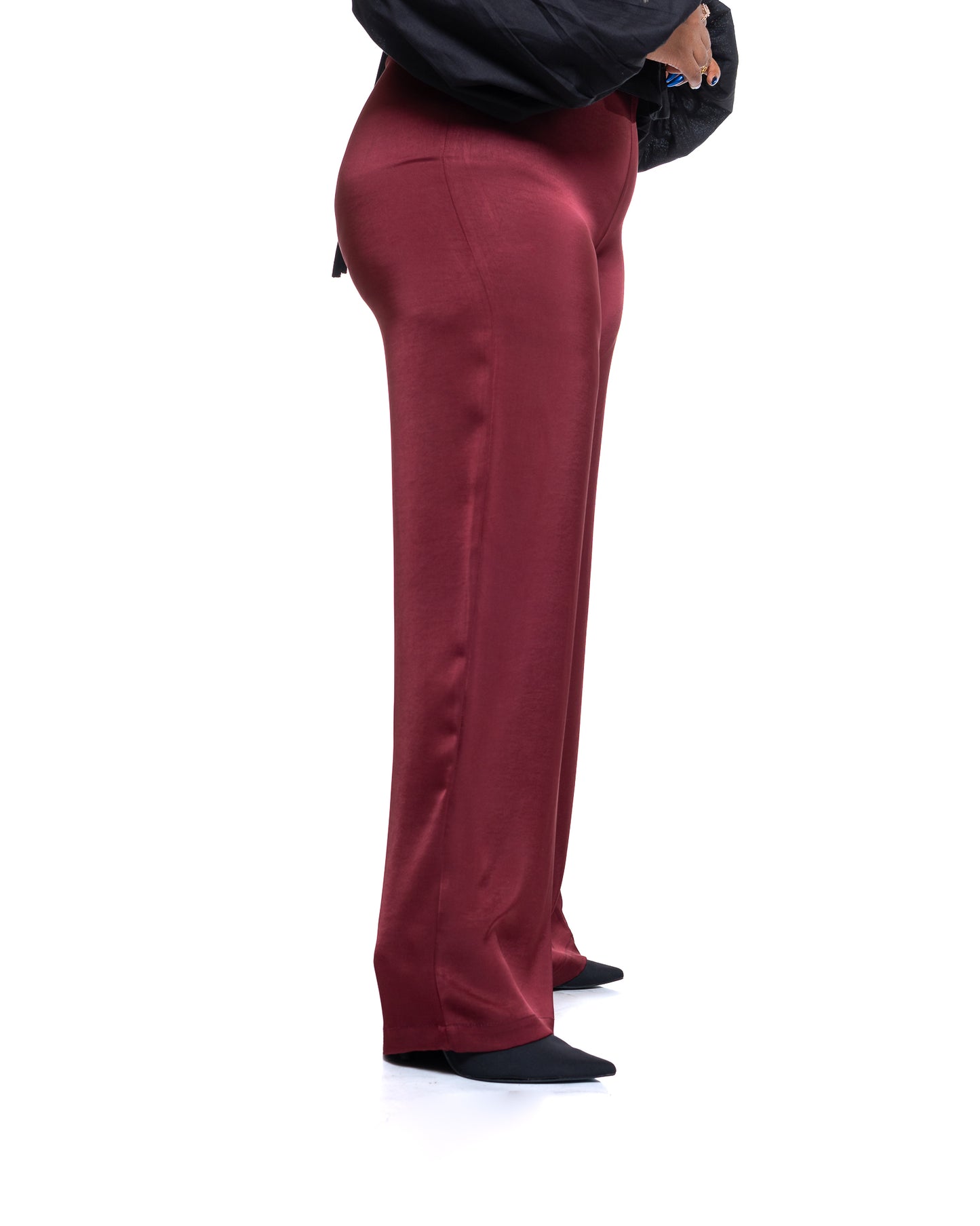 Molten Satin Wide Leg Pants in Burgundy