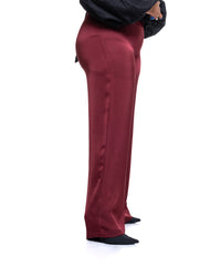 Molten Satin Wide Leg Pants in Burgundy