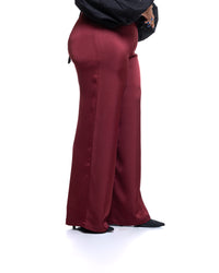 Molten Satin Wide Leg Pants in Burgundy