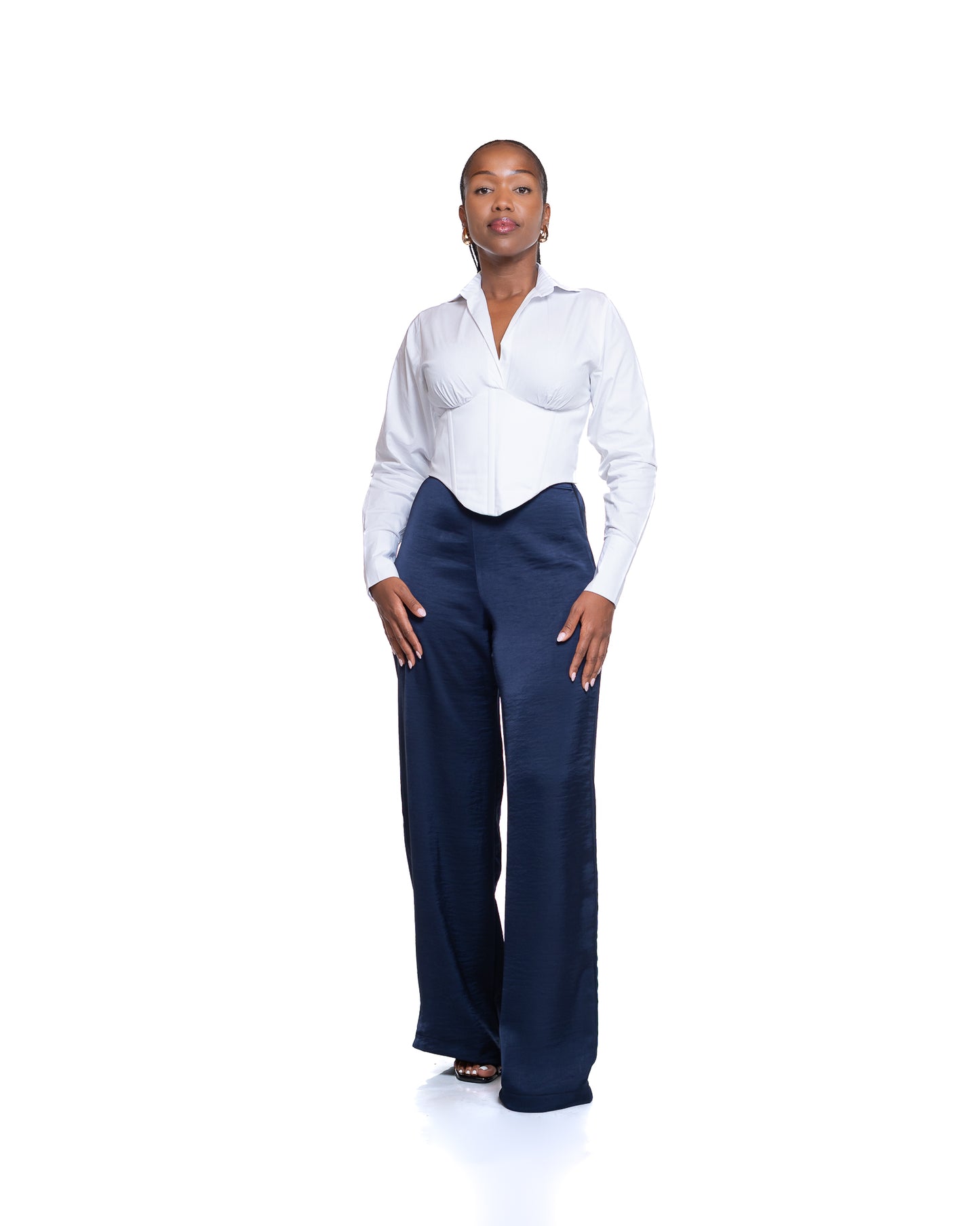 Molten Satin Wide Leg Pants in Navy