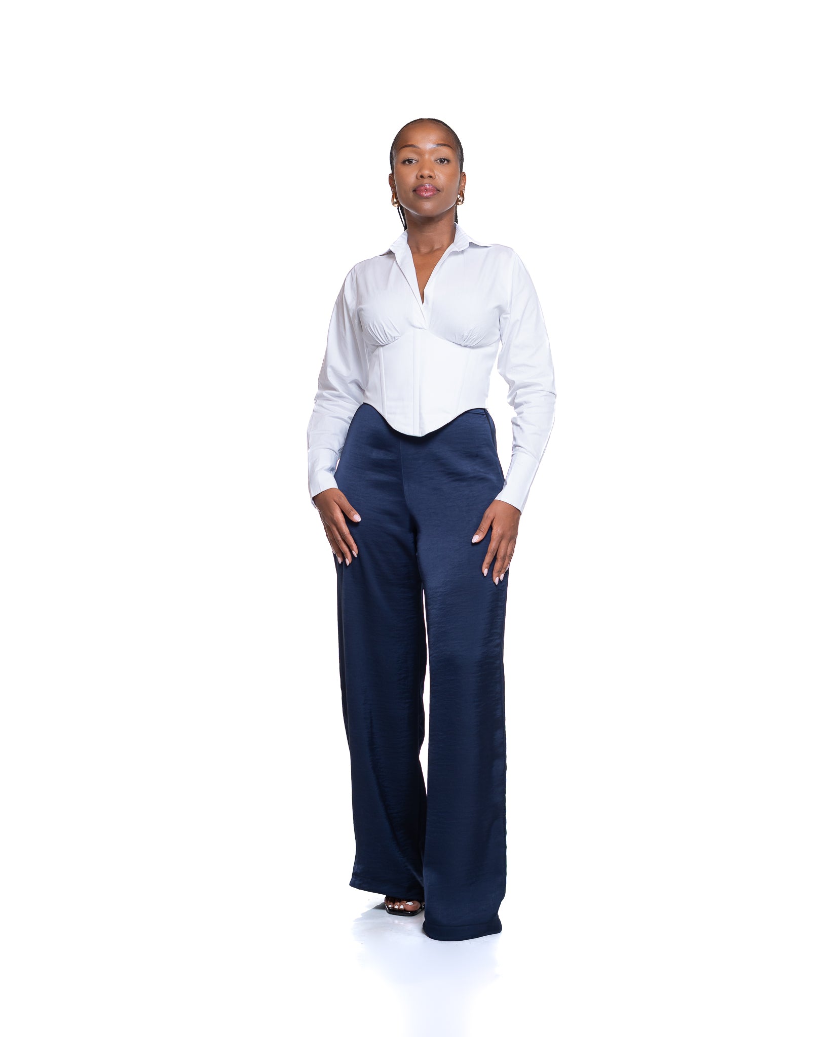 Molten Satin Wide Leg Pants in Navy
