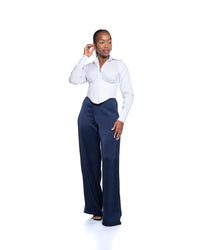 Molten Satin Wide Leg Pants in Navy