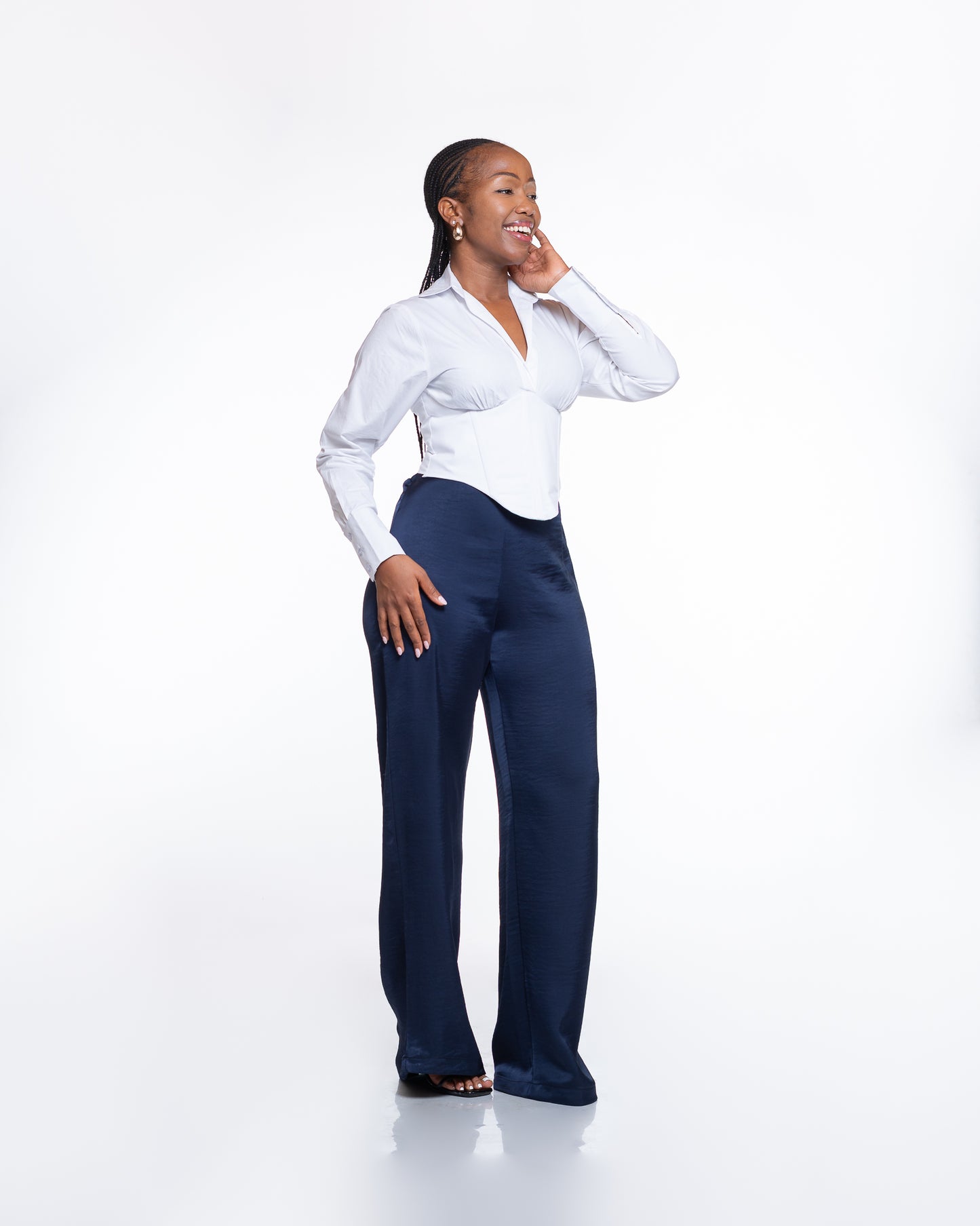 Molten Satin Wide Leg Pants in Navy