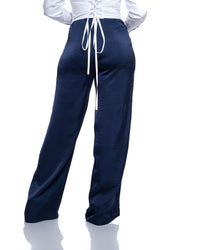 Molten Satin Wide Leg Pants in Navy