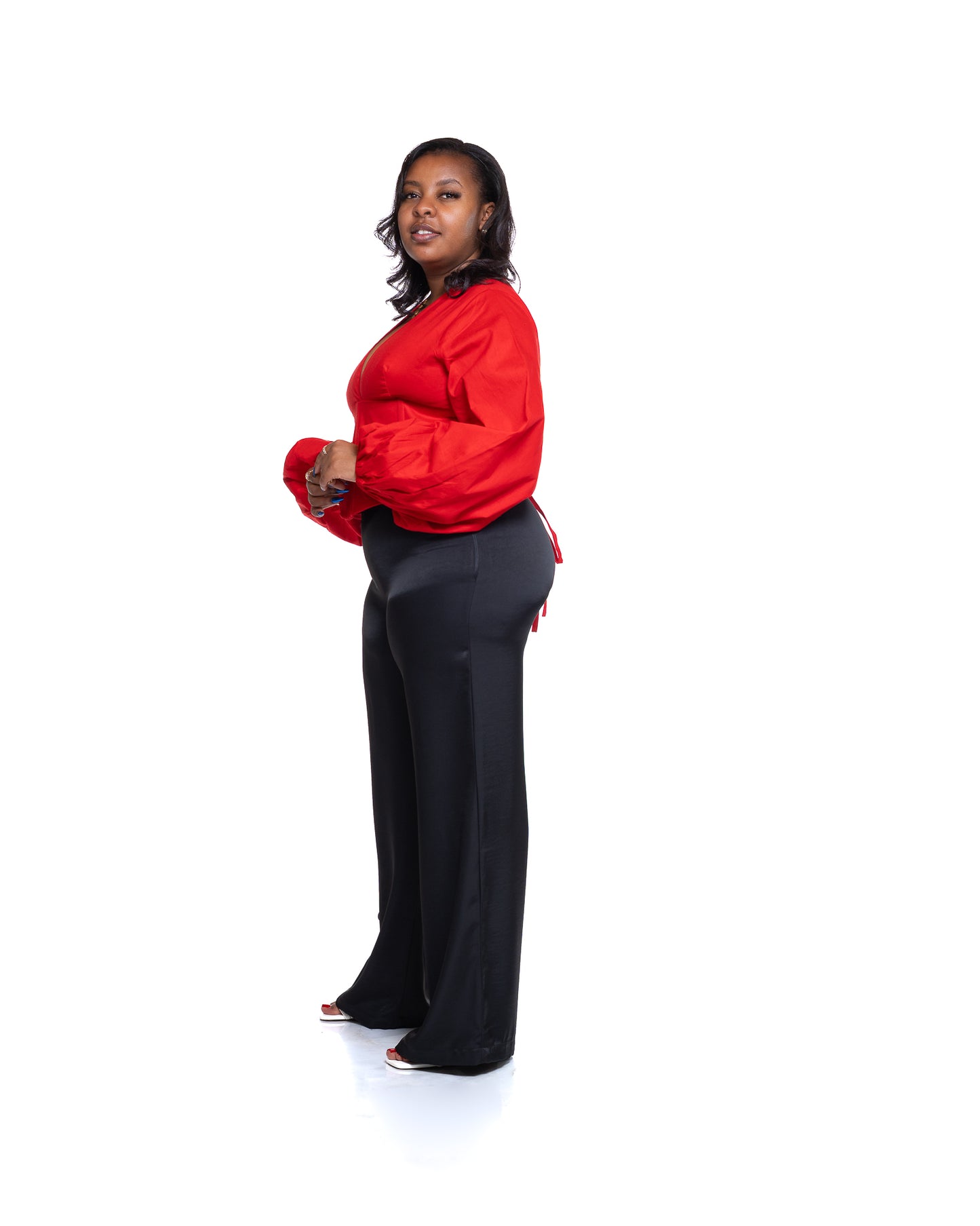 Molten Satin Wide Leg Pants in Midnight