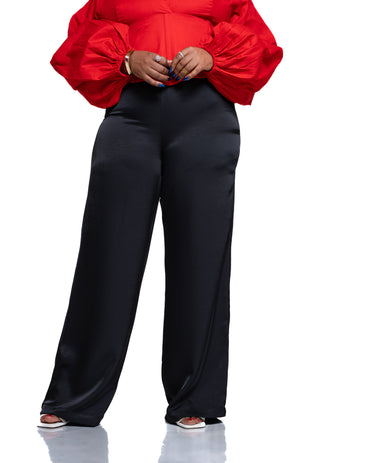 Molten Satin Wide Leg Pants in Midnight