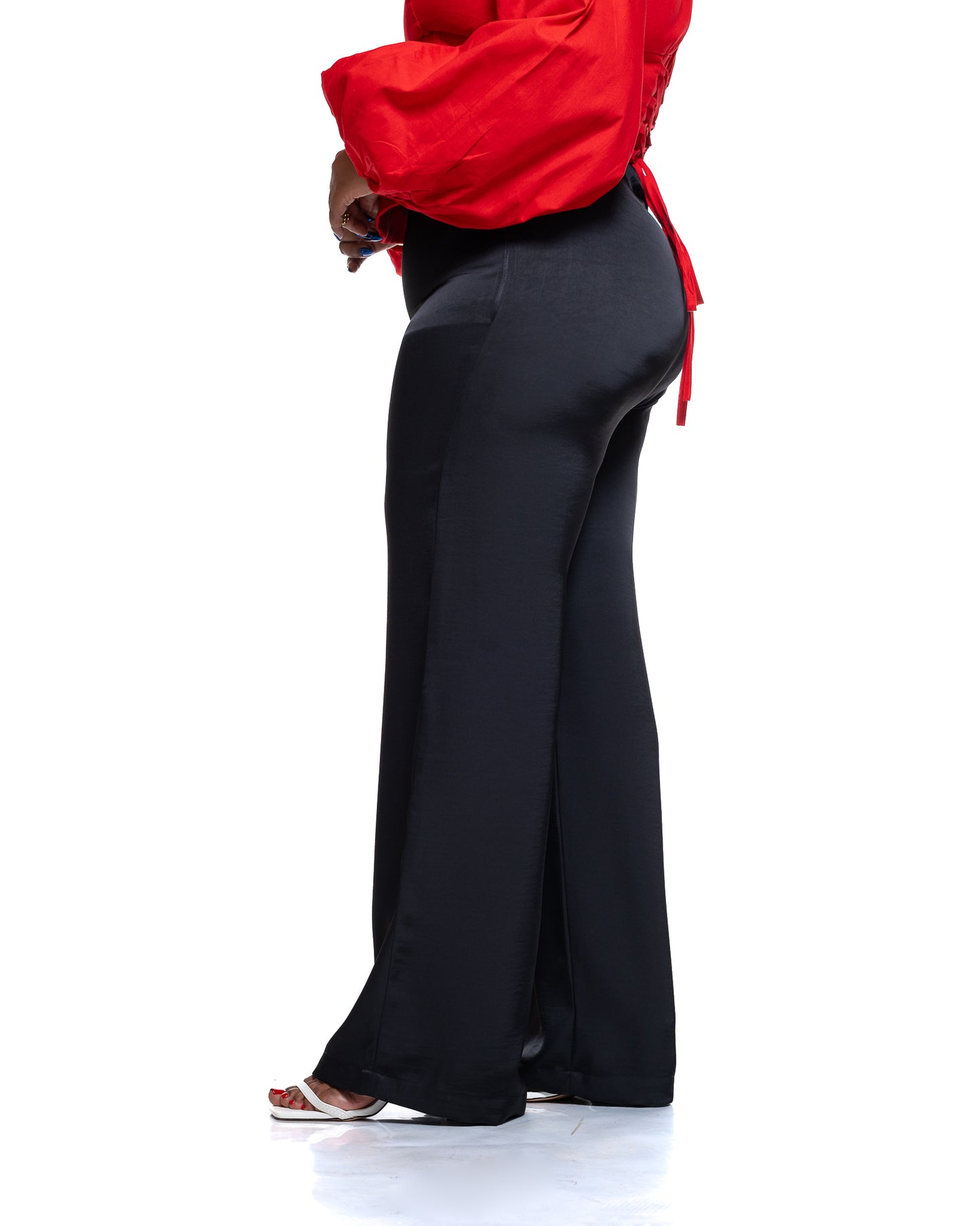 Molten Satin Wide Leg Pants in Midnight