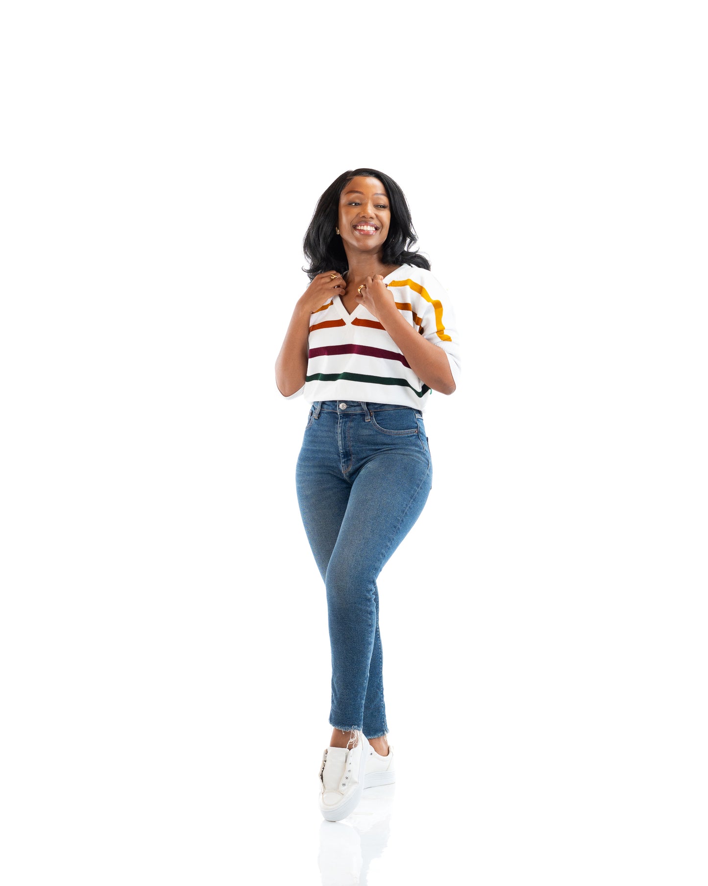 Riviera Stripe Knit Top In White