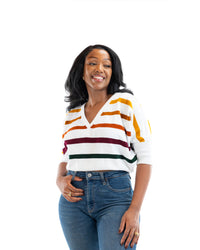 Riviera Stripe Knit Top In White