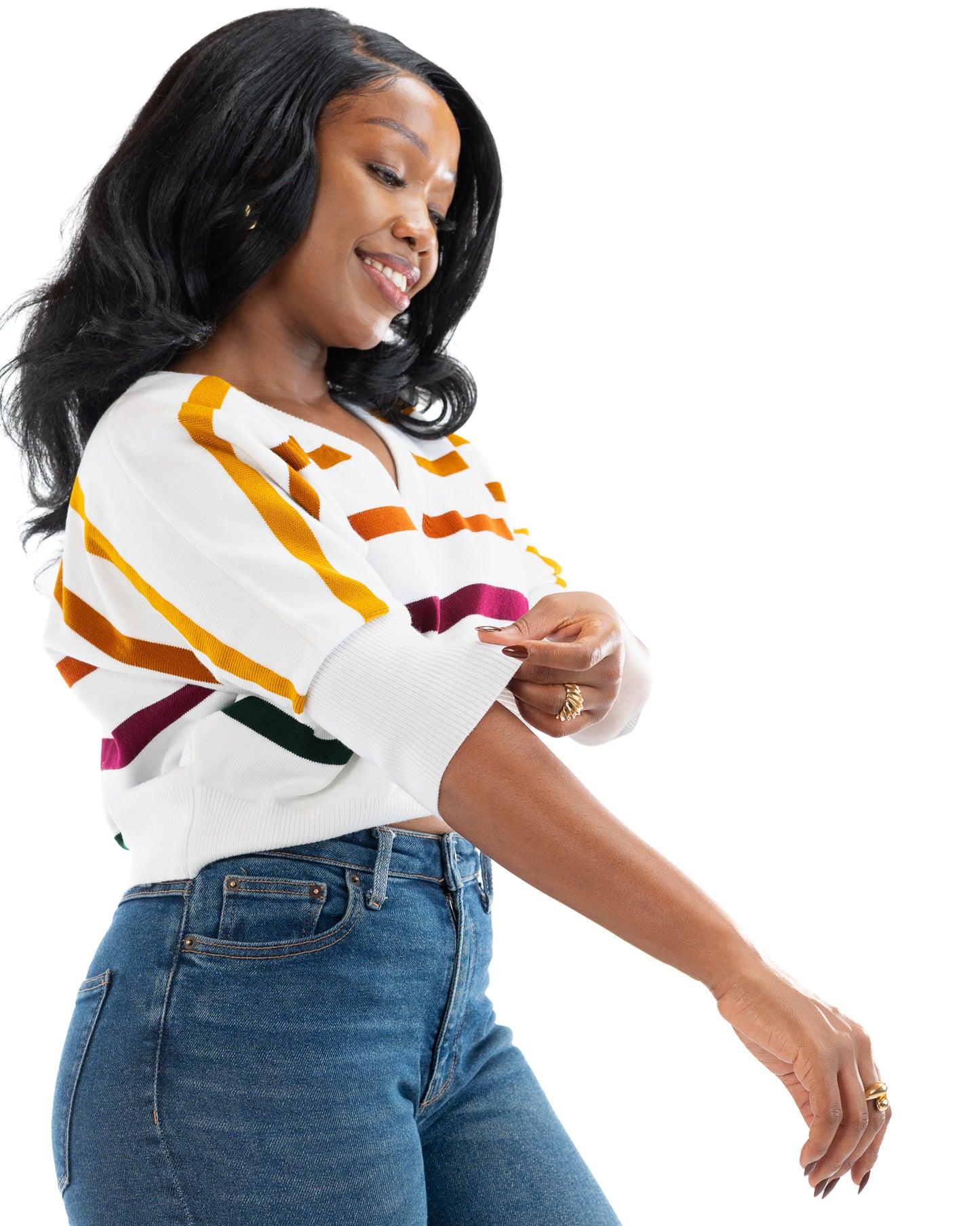 Riviera Stripe Knit Top In White