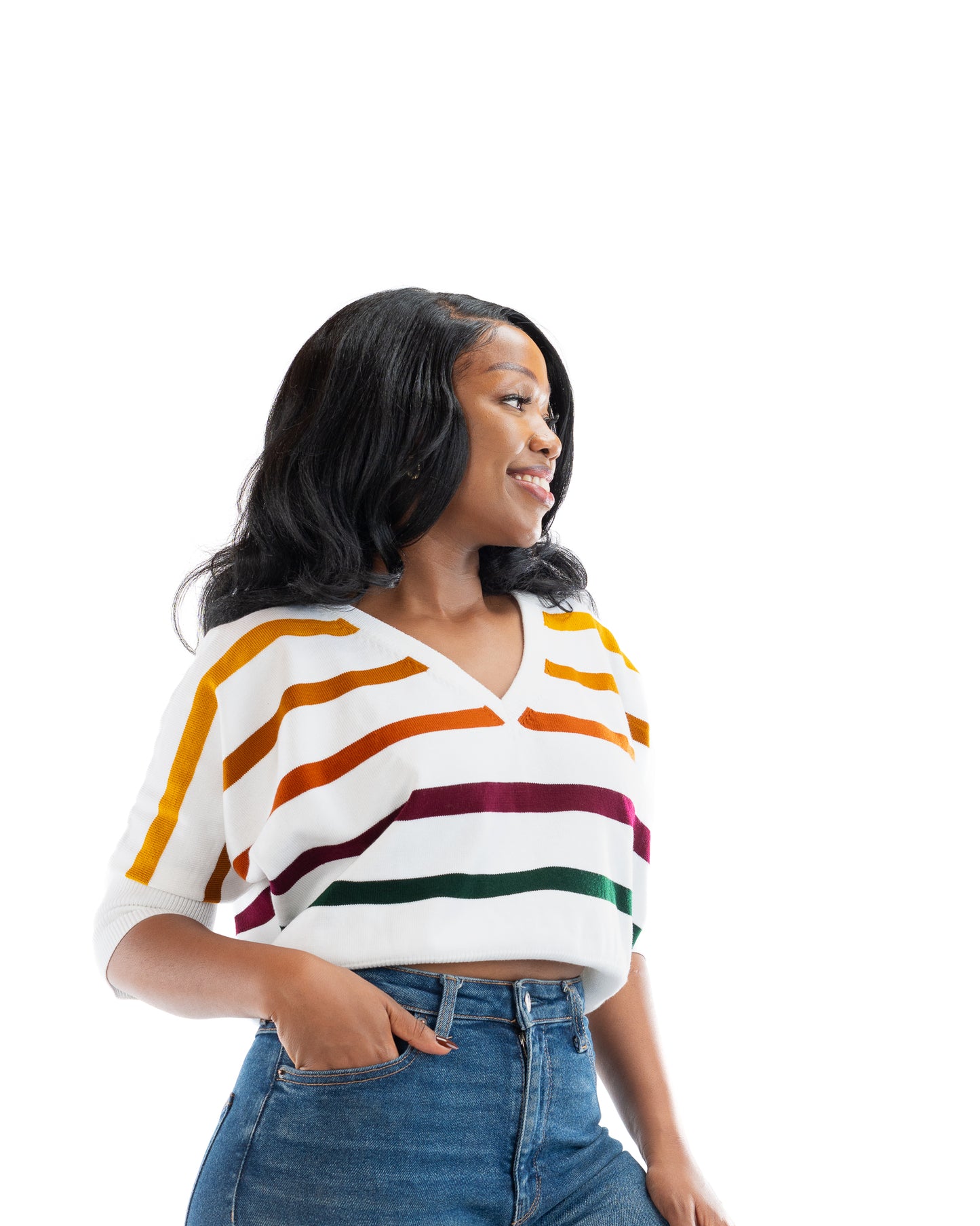 Riviera Stripe Knit Top In White