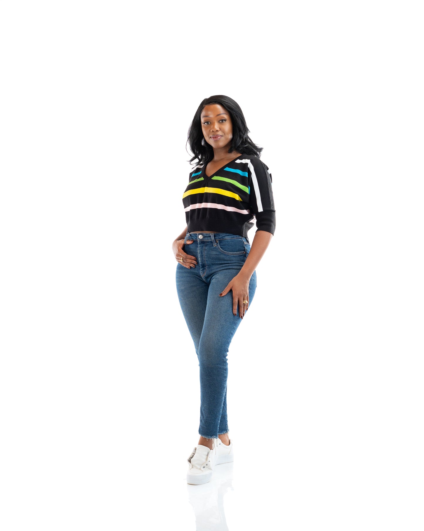 Riviera Stripe Knit Top In Black