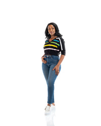 Riviera Stripe Knit Top In Black