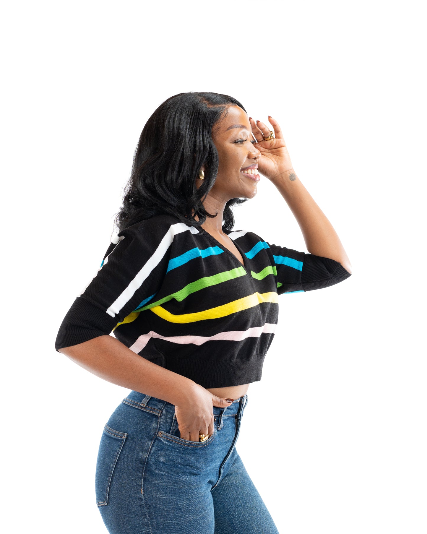 Riviera Stripe Knit Top In Black