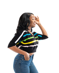 Riviera Stripe Knit Top In Black