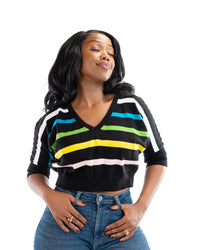 Riviera Stripe Knit Top In Black
