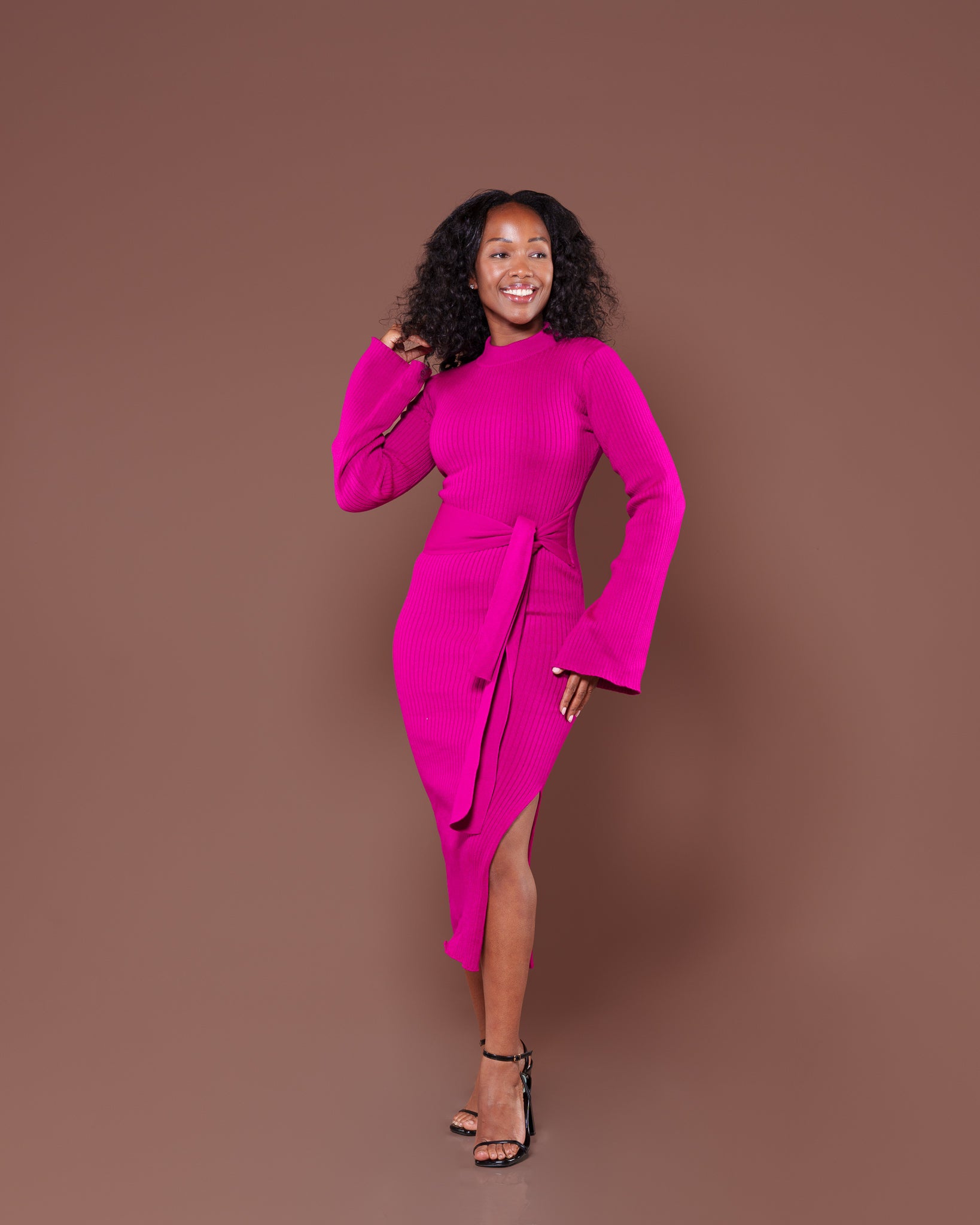 Aura Knitted Dress In Magenta