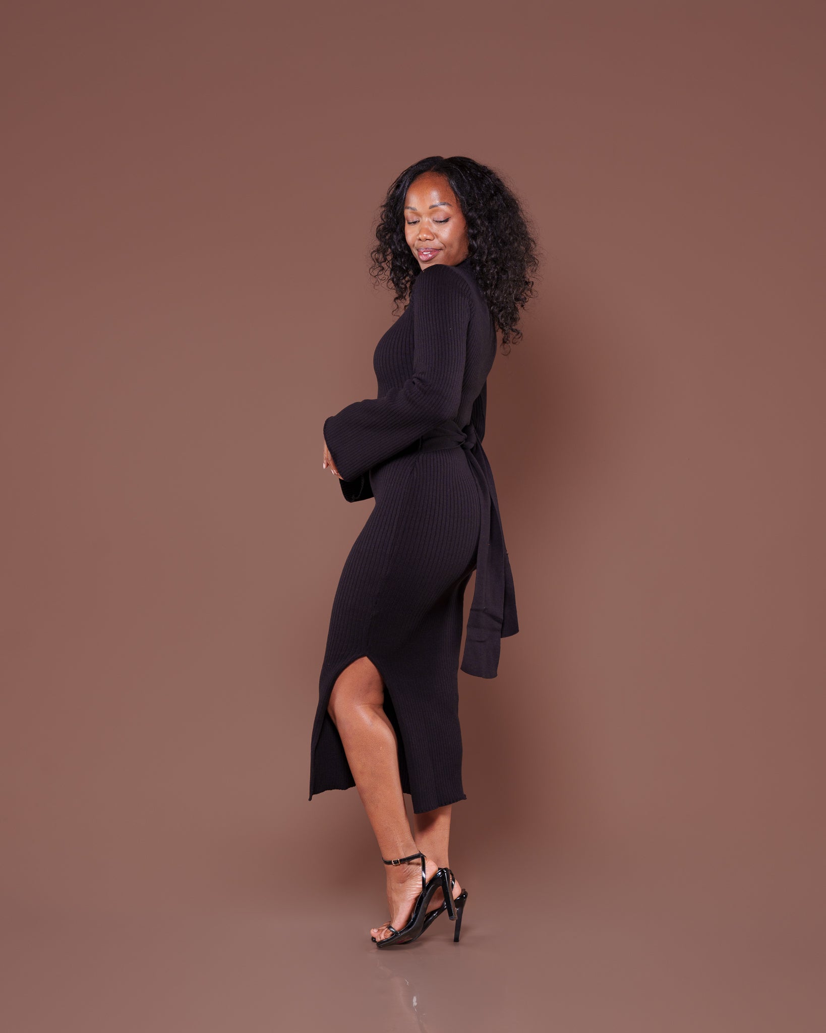 black knitted bodycon midi dress Women's Sleeveless Rib-Knit Bodycon Midi Dress - Future Collective BLACK XS