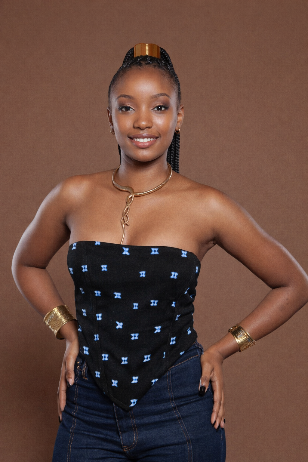Ankara Corset In Ikat Dot