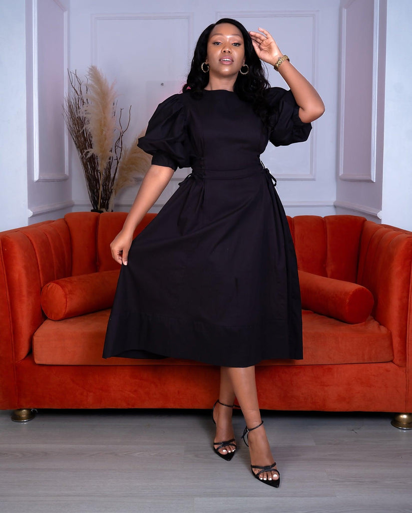 Buy Double O Midi Dress BLACK at Ikojn Nairobi Kenya |Women's clothing wide dress Fashion |Different Sizes