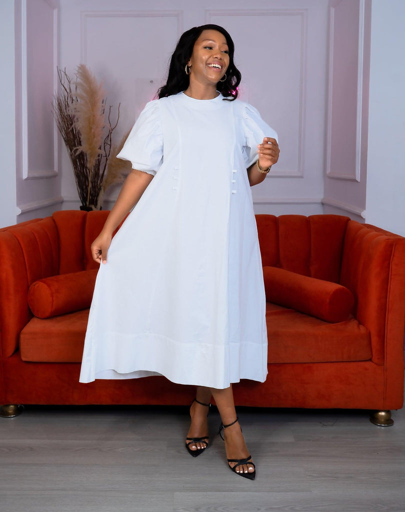 Buy Double O Midi Dress WHITE at Ikojn Nairobi Kenya |Women's clothing wide dress Fashion |Different Sizes