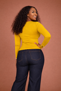 Long Sleeve Round Neck Top in Mustard