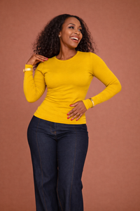 Long Sleeve Round Neck Top in Mustard