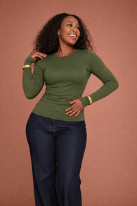 Long Sleeve Round Neck Top in Jungle Green