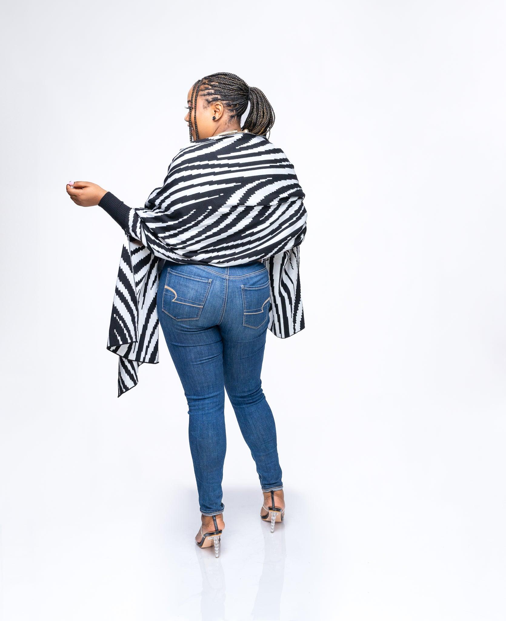 Madeline Printed Shawl in B&W - Ikojn