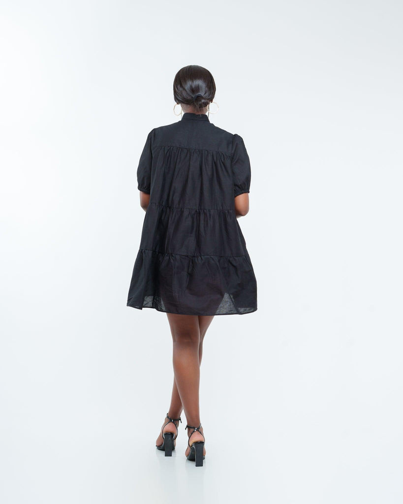 Sweet Nothings Tiered Shirt Dress in BLACK - Ikojn