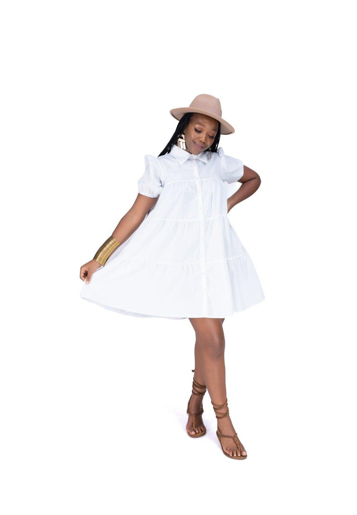 Shop for Sweet Nothings Tiered Shirt Dress in WHITE at Ikojn Nairobi Kenya