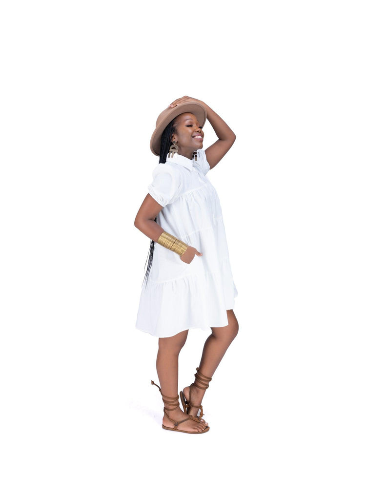 Shop for Sweet Nothings Tiered Shirt Dress in WHITE at Ikojn Nairobi Kenya